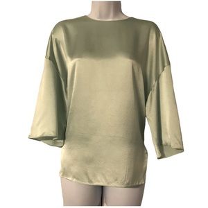 Vince 100% Silk Boxy Blouse With Back Zipper in Mint Green Women’s Size Large